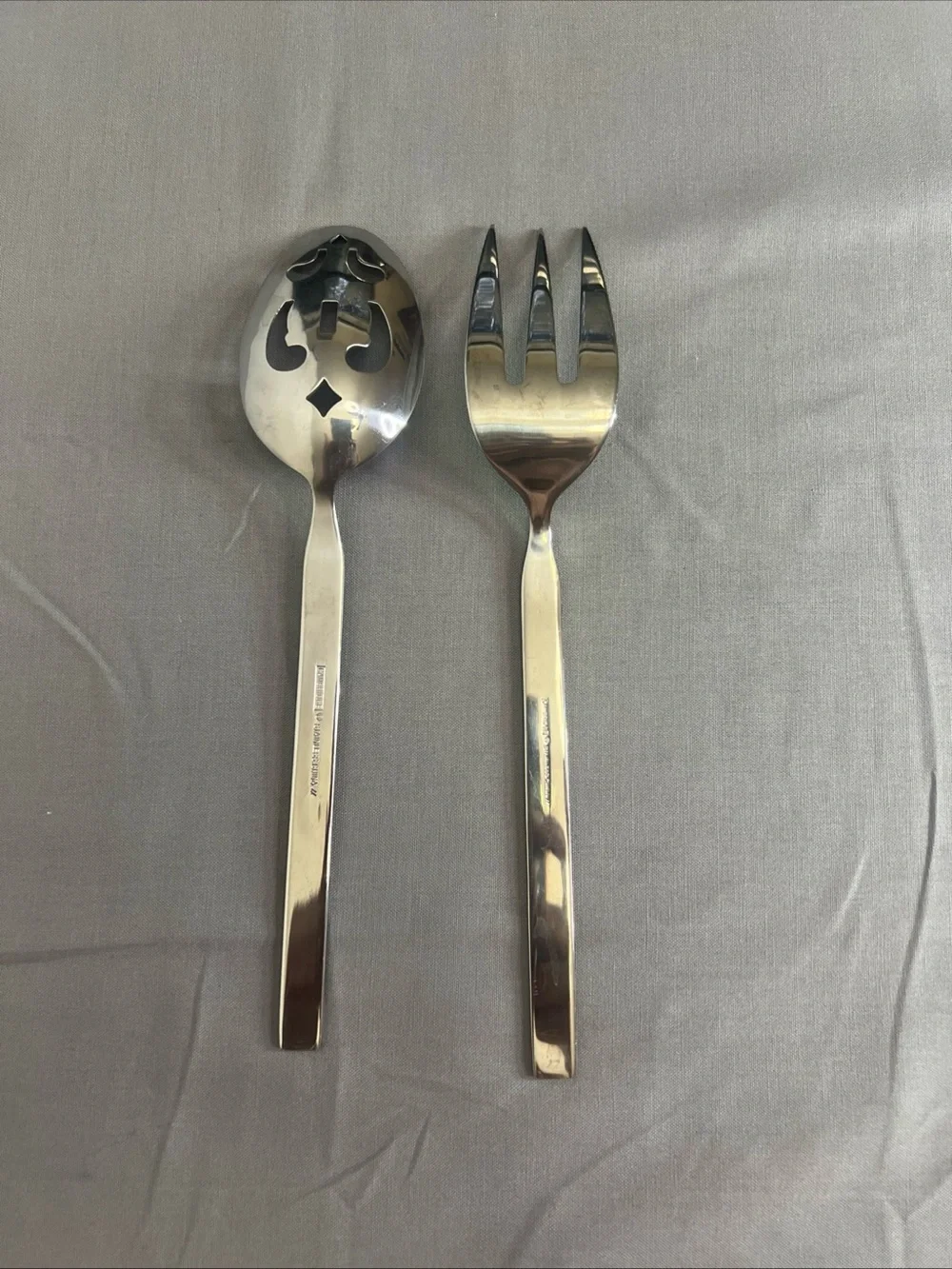 Polished Silver Serving Spoon and Fork Set - Elegant Stainless Serving Utensils